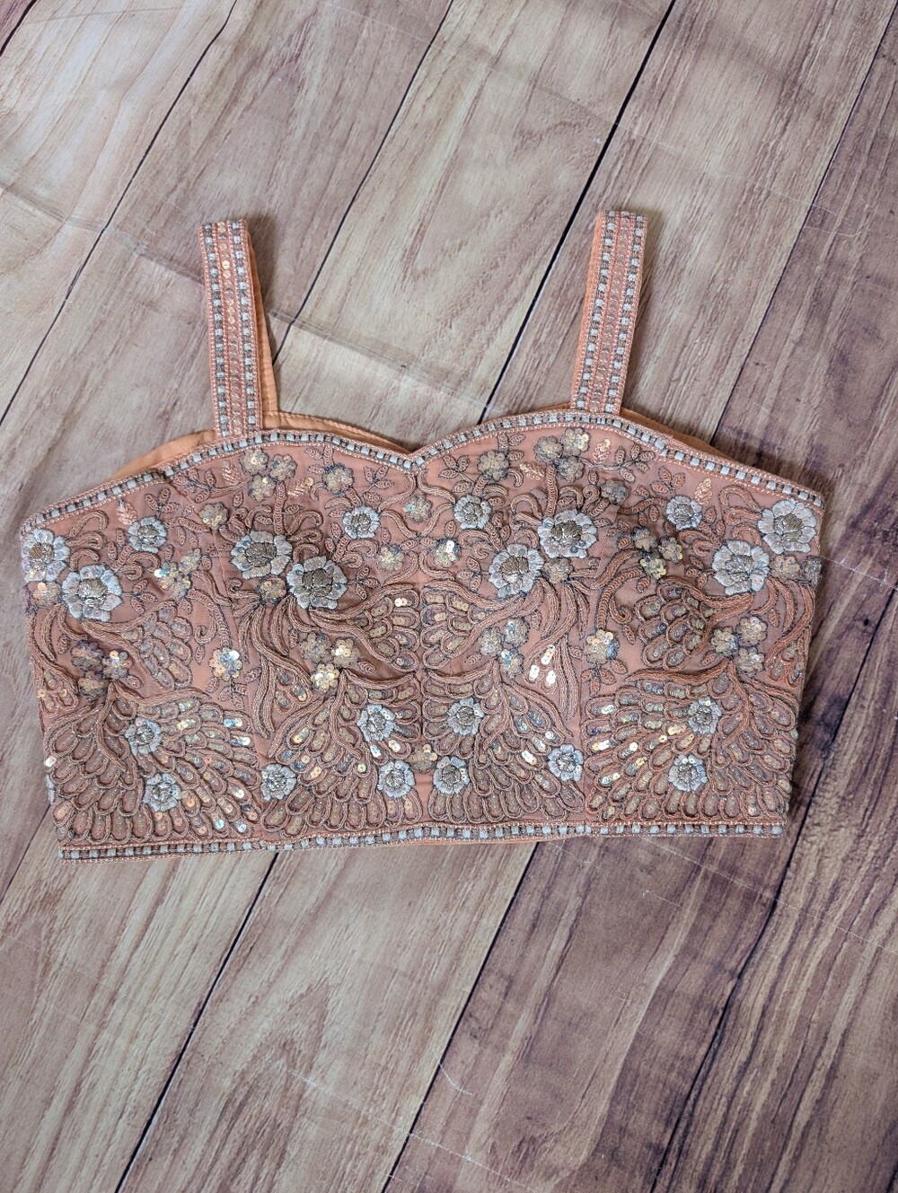 Peach heavy embroidered crop blouse For Saree Or Lehenga